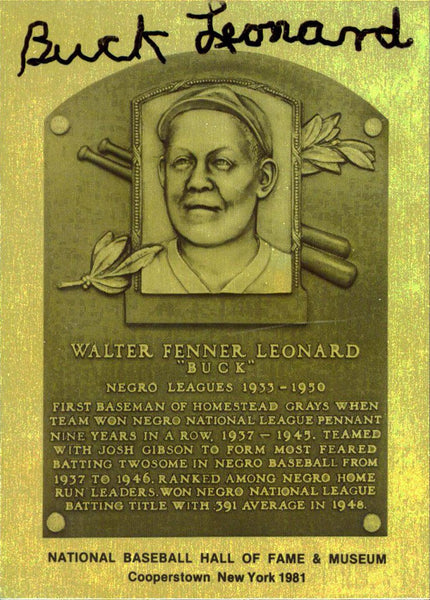 Buck Leonard Authentic Signed 2.5x3.5 Metallic HOF Plaque Card JSA #L52495
