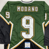 Autographed/Signed Mike Modano 99 Cup Dallas Dark Green Jersey Beckett BAS COA