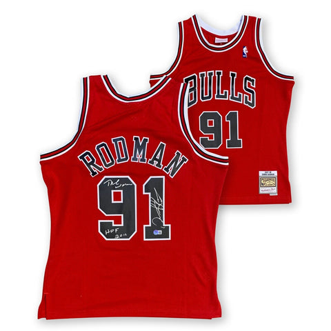 Dennis Rodman Autographed Chicago Bulls Mitchell Ness Swingman Jersey Beckett
