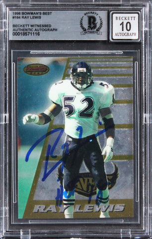Ravens Ray Lewis "HOF 18"Signed 1996 Bowman's Best #164 RC Card Auto 10 BAS Slab