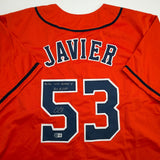 Autographed/Signed Cristian Javier Houston Orange Jersey Beckett BAS COA