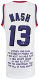 Steve Nash Signed White Embroidered Stat Basketball Custom Jersey -(BECKETT COA)