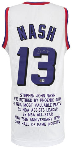 Steve Nash Signed White Embroidered Stat Basketball Custom Jersey -(BECKETT COA)