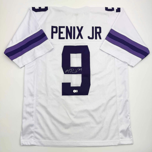 Autographed/Signed Michael Penix Jr. Washington Huskies White Jersey BAS COA