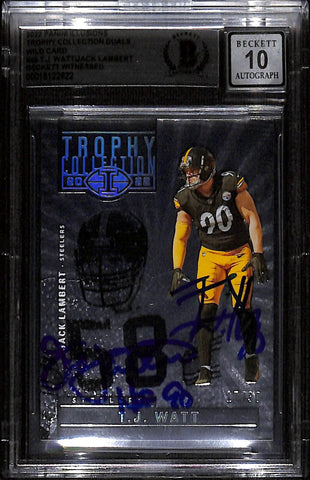 Jack Lambert TJ Watt Signed 2022 Illusions Trophy Collection #TC Card BAS 39793