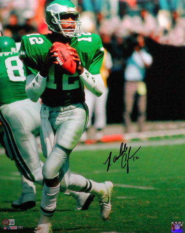 Randall Cunningham Autographed Eagles Dropback 16x20 HM Photo- BA W HOLO *Blk