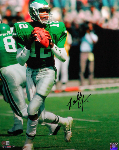 Randall Cunningham Autographed Eagles Dropback 16x20 HM Photo- BA W HOLO *Blk