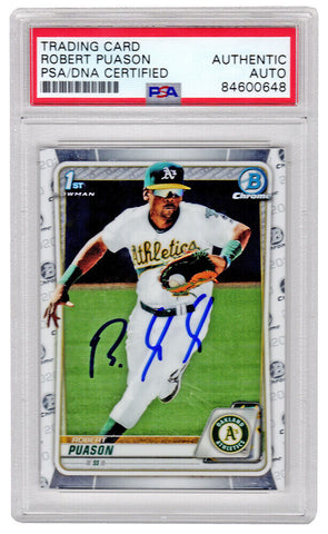 Robert Puason Autographed A's 2020 Topps Bowman Chrome Rookie Card -(PSA/DNA)