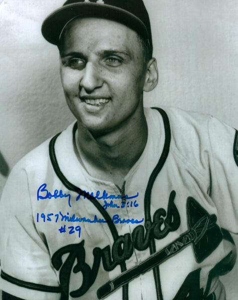 Milwaukee Braves BOBBY MALKMUS Signed 8x10 Photo #1A AUTO w/ "1957 Milw Braves"