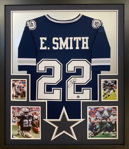Emmitt Smith Navy Prova Dallas Cowboys Autographed Signed Framed Jersey