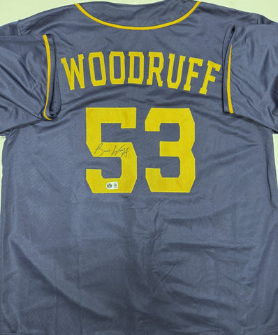 BRANDON WOODRUFF Signed Custom Replica Brewers Navy Jersey AUTO - BAS