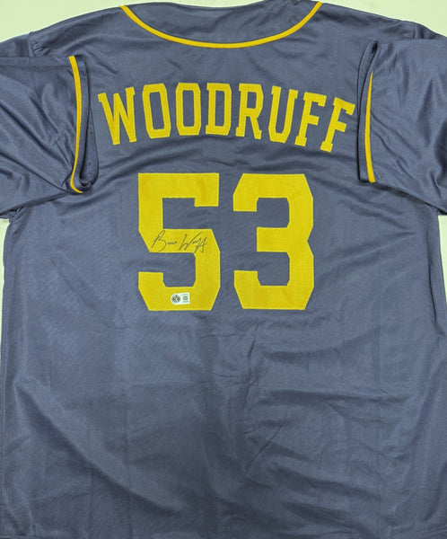 BRANDON WOODRUFF Signed Custom Replica Brewers Navy Jersey AUTO - BAS