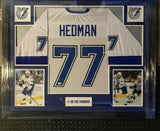 Victor Hedman Signed Tampa Bay Lightning 35"x43" Framed Jersey (JSA COA) 2xChamp