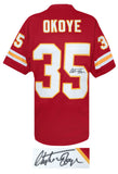 Christian Okoye (KC CHIEFS) Signed Red Custom Football Jersey - (SCHWARTZ COA)