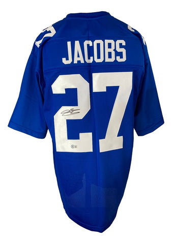 Brandon Jacobs New York Signed Blue Football Jersey BAS ITP