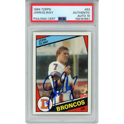 John Elway Autographed/Signed Denver Broncos Trading Card 84 Topps #63 PSA 55234