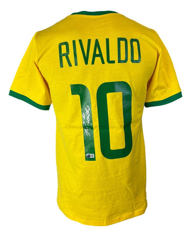 Rivaldo Brazil Signed Yellow Soccer Jersey BAS