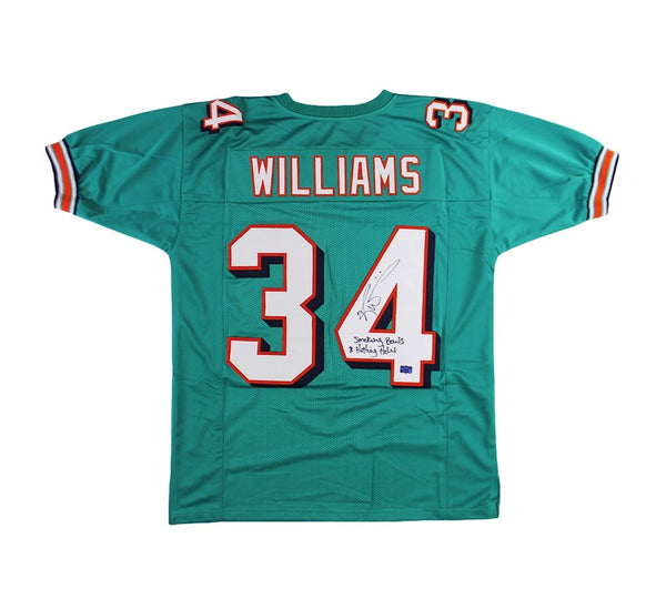 Ricky Williams Signed Miami Custom Teal Jersey with Holes/Bowls Inscription