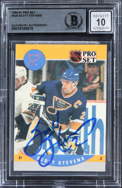 Blues Scott Stevens Signed 1990 Pro Set #528 Card Auto Graded 10! BAS Slabbed