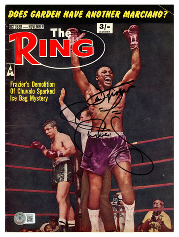 Joe Frazier & George Chuvalo Autographed Ring Magazine Beckett BAS #AC56733