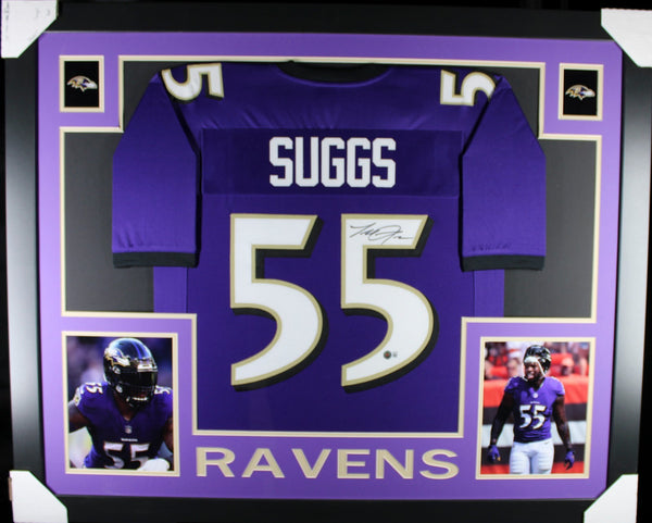 TERRELL SUGGS (Ravens purple SKYLINE) Signed Autographed Framed Jersey Beckett