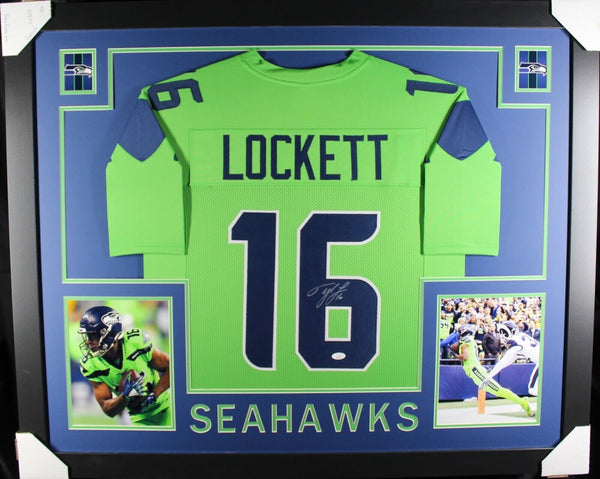 TYLER LOCKETT (Seahawks green SKYLINE) Signed Autographed Framed Jersey JSA