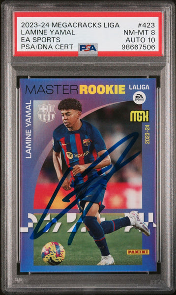 Lamine Yamal Signed 2023-24 Panini Megacracks Master Rookie Card - PSA 8 Auto 10