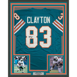 Framed Autographed/Signed Mark Clayton 35x39 Miami Teal Jersey JSA COA