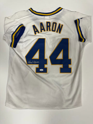 HANK AARON Signed Official Majestic Brewers Jersey AUTO - JSA