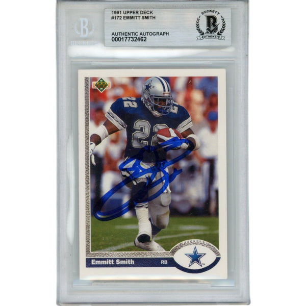 Emmitt Smith Autographed/Signed 1991 Upper Deck #172 Card Slab Beckett 49940
