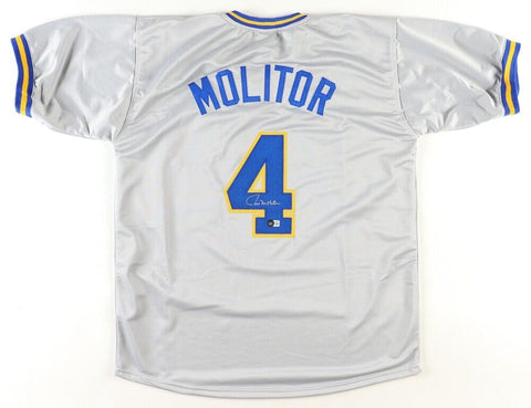 Paul Molitor Signed Brewers Jersey (Beckett) 3000 Hit Club / Hall of Famer2004