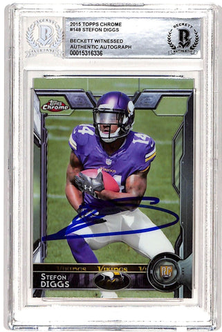 Stefon Diggs Signed 2015 Topps Chrome #148 Trading Card Beckett 38687