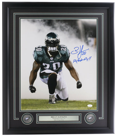 Brian Dawkins Signed Framed Eagles Smoke 16x20 Photo Fly Eagles Fly JSA