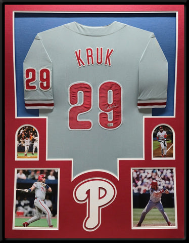 FRAMED PHILADELPHIA PHILLIES JOHN KRUK AUTOGRAPHED SIGNED JERSEY BECKETT HOLO