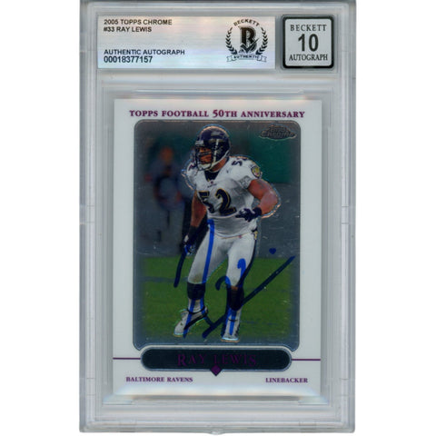 Ray Lewis Autographed 2005 Topps Chrome #33 Trading Card Beckett 52995