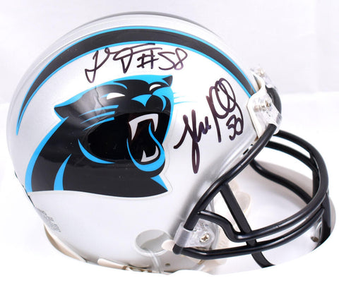 Luke Kuechly Thomas Davis Autographed Panthers Mini Helmet- Beckett W Hologram