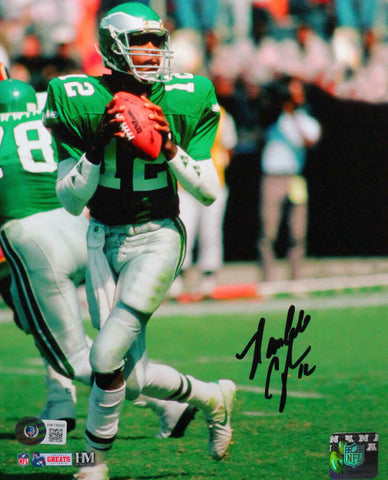 Randall Cunningham Autographed Eagles Dropback 8x10 HM Photo- Beckett W *Black