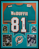 FRAMED MIAMI DOLPHINS OJ MCDUFFIE AUTOGRAPHED SIGNED JERSEY JSA COA