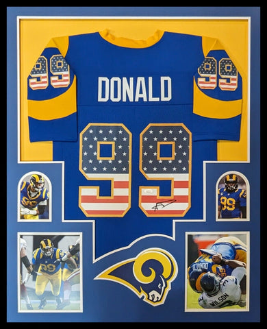 FRAMED LOS ANGELES RAMS AARON DONALD AUTOGRAPHED SIGNED JERSEY JSA COA