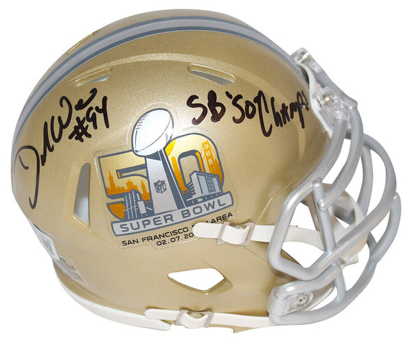 Demarcus Ware Signed Denver Broncos SB 50 Gold Mini Helmet Beckett 40636