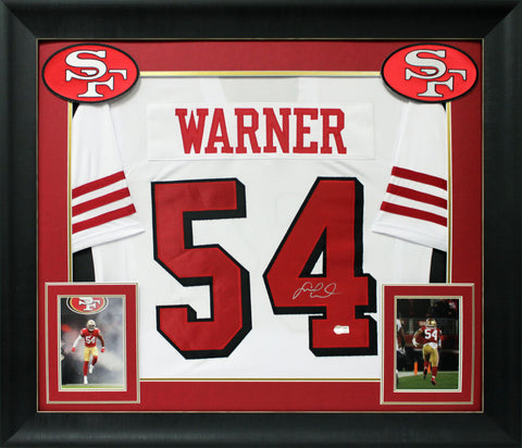 Fred Warner Signed White Pro Style Framed Jersey w/ Dropshadow & Silver Sig BAS