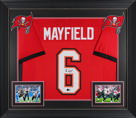Baker Mayfield Authentic Signed Red Pro Style Framed Jersey BAS Witnessed
