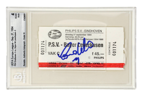 Ronaldo Nazario Signed 1994 PSV Rookie Season Match Ticket - BGS 4