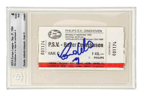 Ronaldo Nazario Signed 1994 PSV Rookie Season Match Ticket - BGS 4