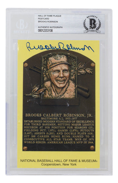 Brooks Robinson Signed Slabbed Orioles Hall of Fame Plaque Postcard BAS 108