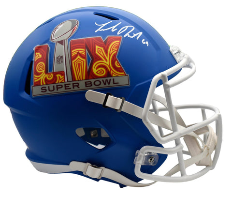 Landon Dickerson Signed Full Size Blue SB LIX Logo Replica Helmet Eagles JSA 878
