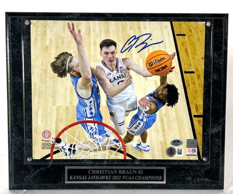 Christian Braun Autographed Kansas Jayhawks 8x10 Photo with Plaque - Beckett COA