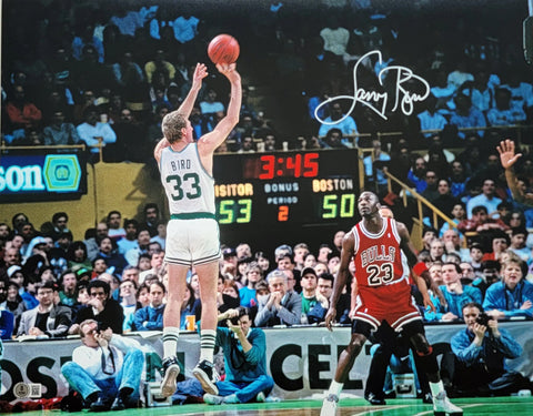 Larry Bird Signed Boston Celtics Michael Jordan 16x20 Photo Beckett Witnesed