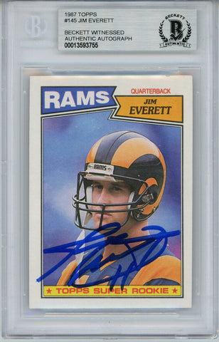 Jim Everett Autographed/Signed 1987 Topps #145 Rookie Card Beckett Slab 34995