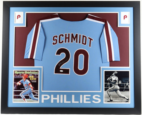 Mike Schmidt Signed 35x43 Framed Philadelphia Phillies Jersey (JSA) HOF 1995 /3B